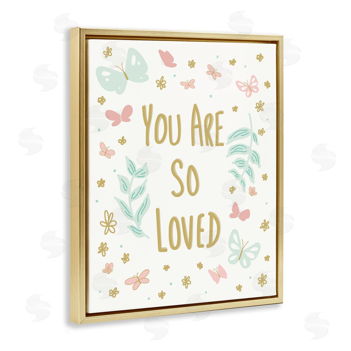 Sweet Melodys You Are So Loved Varied Botanicals Butterflies Gold Floating Frame Canvas Wall Art Print