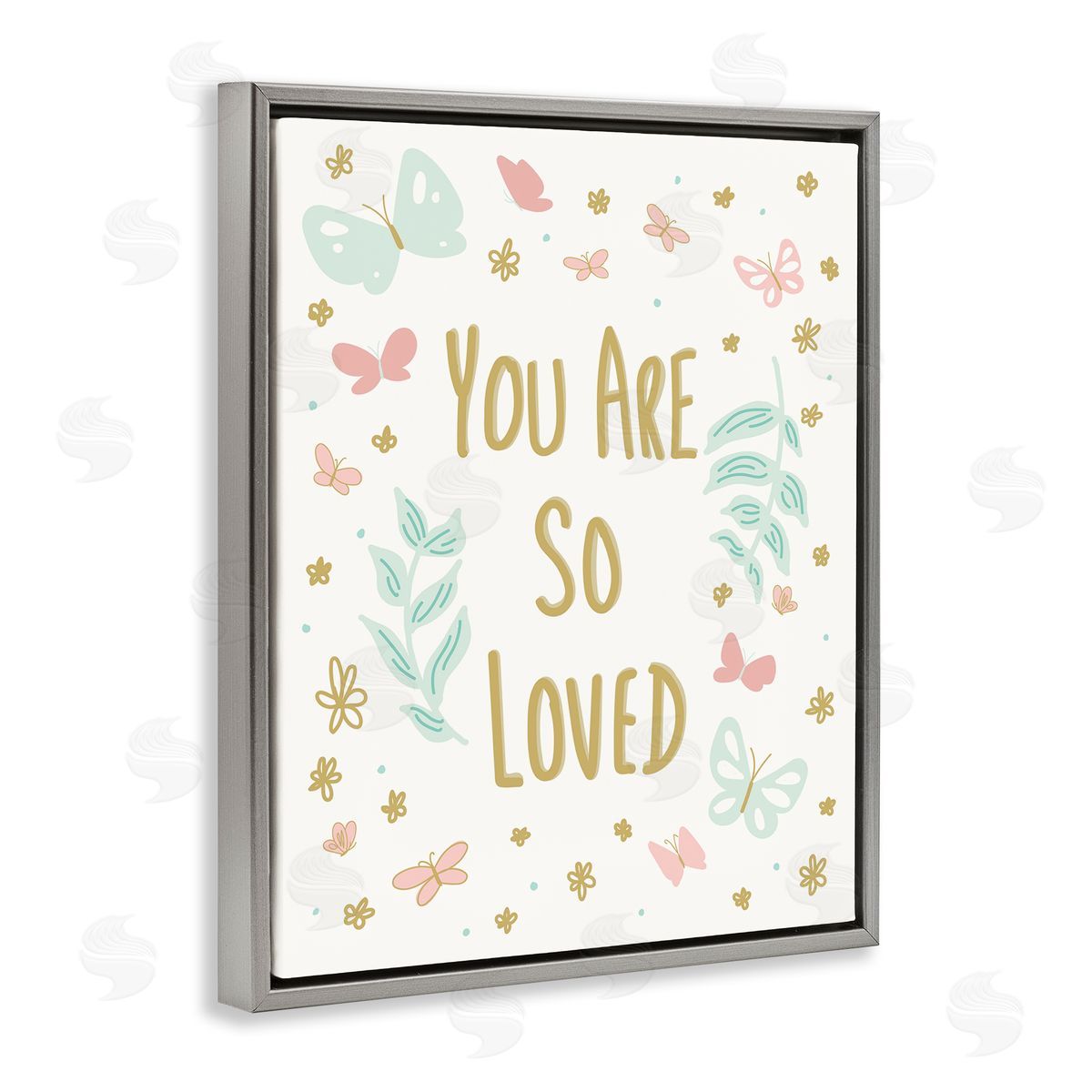Sweet Melodys You Are So Loved Varied Botanicals Butterflies Gray Floating Frame Canvas Wall Art Print