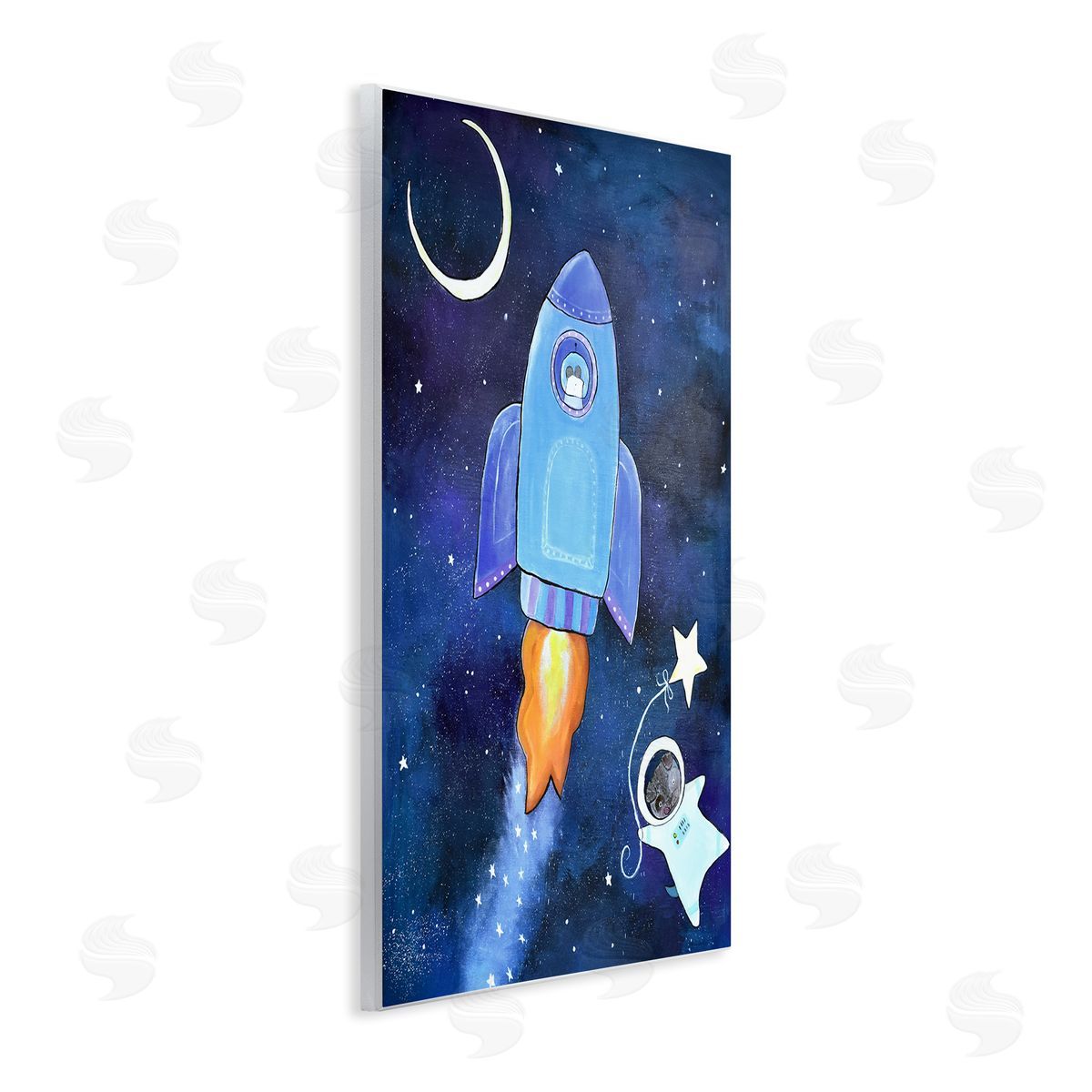 Andrea Doss Animals in Outer Space Rocket Ship Star Balloon Night Sky Wall Plaque Art Print