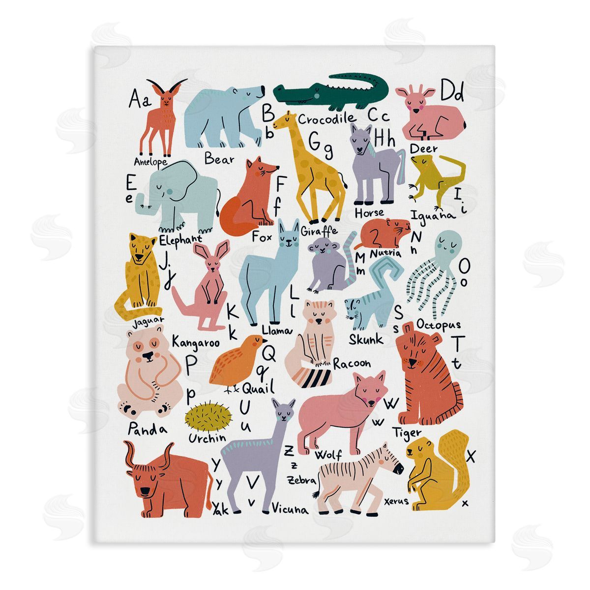 Dominika Godette Various Animal Alphabet Chart Educational Nature Wildlife Stretched Canvas Wall Art Print