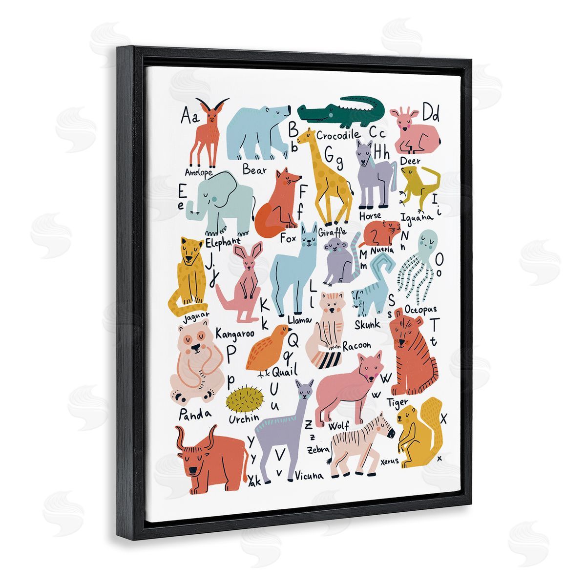 Dominika Godette Various Animal Alphabet Chart Educational Nature Wildlife Black Floating Frame Canvas Wall Art Print