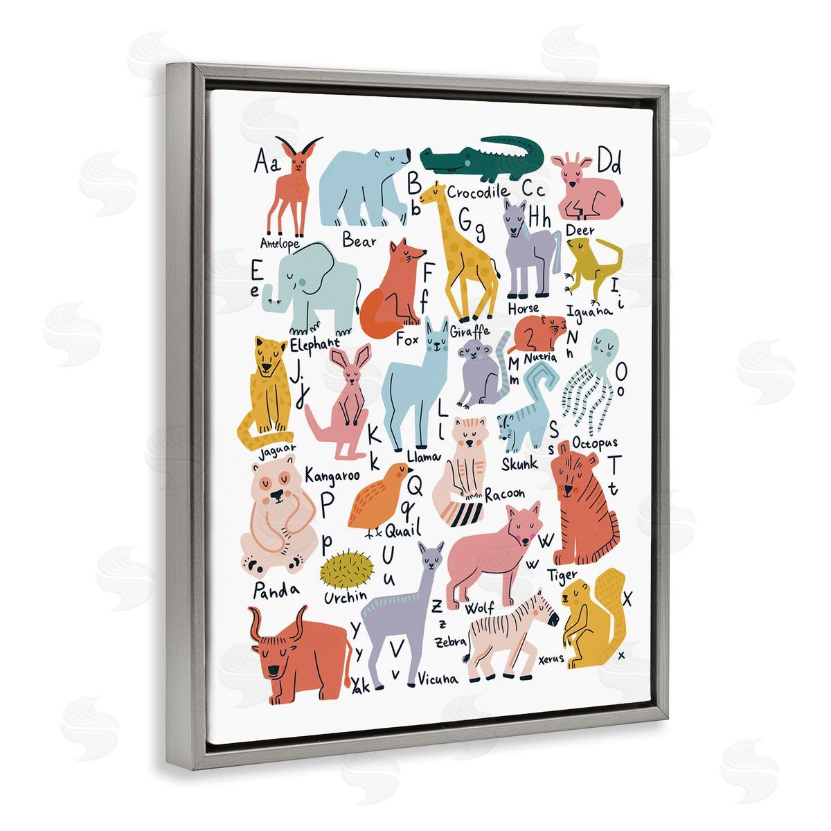 Dominika Godette Various Animal Alphabet Chart Educational Nature Wildlife Gray Floating Frame Canvas Wall Art Print