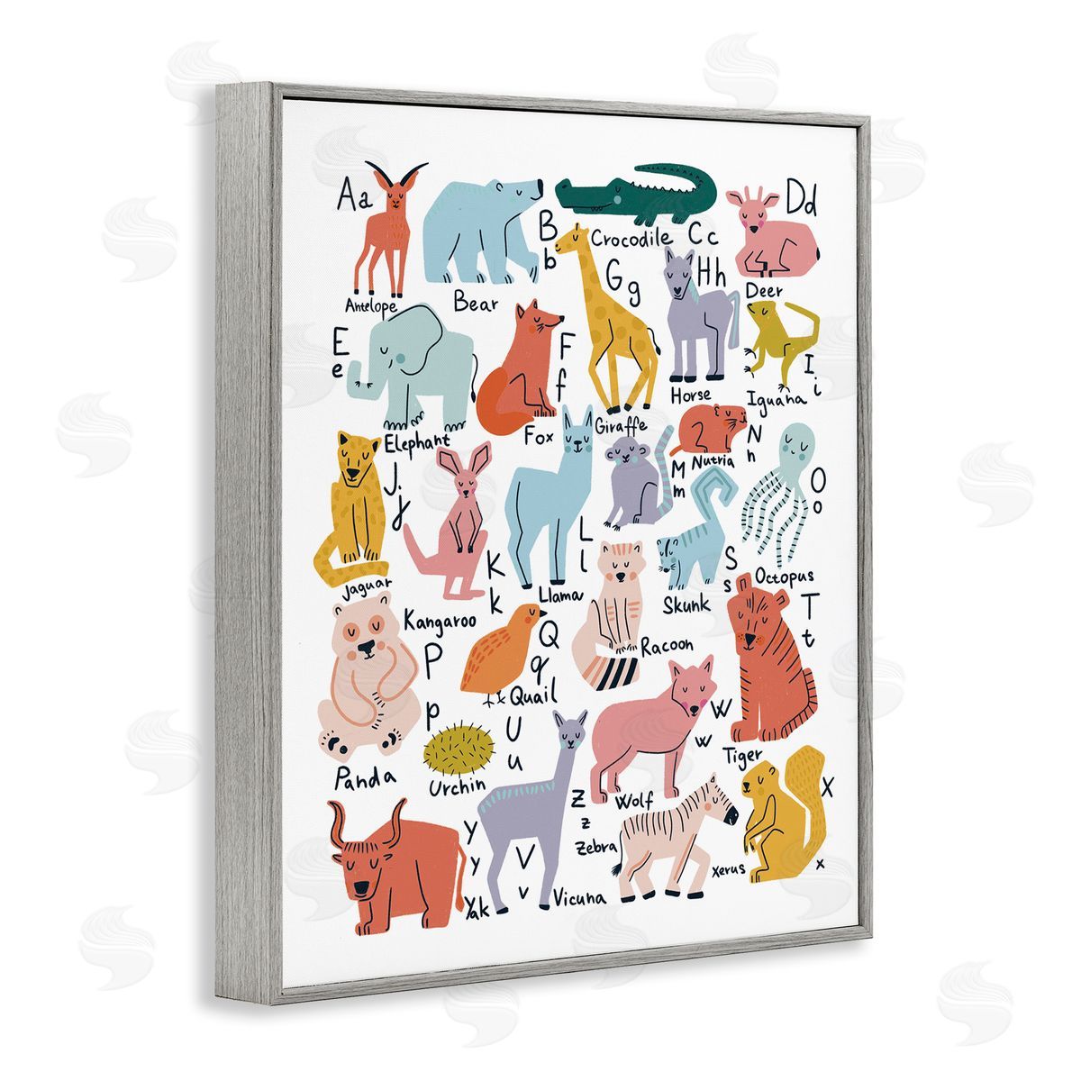Dominika Godette Various Animal Alphabet Chart Educational Nature Wildlife Gray Framed Giclee Wall Art Print