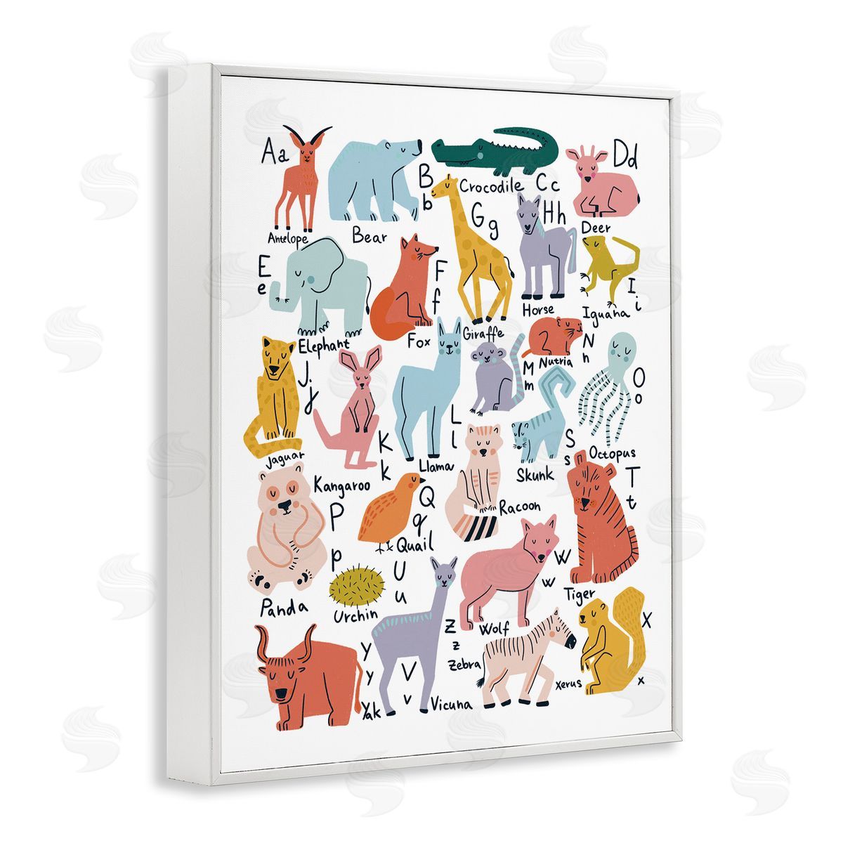Dominika Godette Various Animal Alphabet Chart Educational Nature Wildlife White Framed Giclee Wall Art Print
