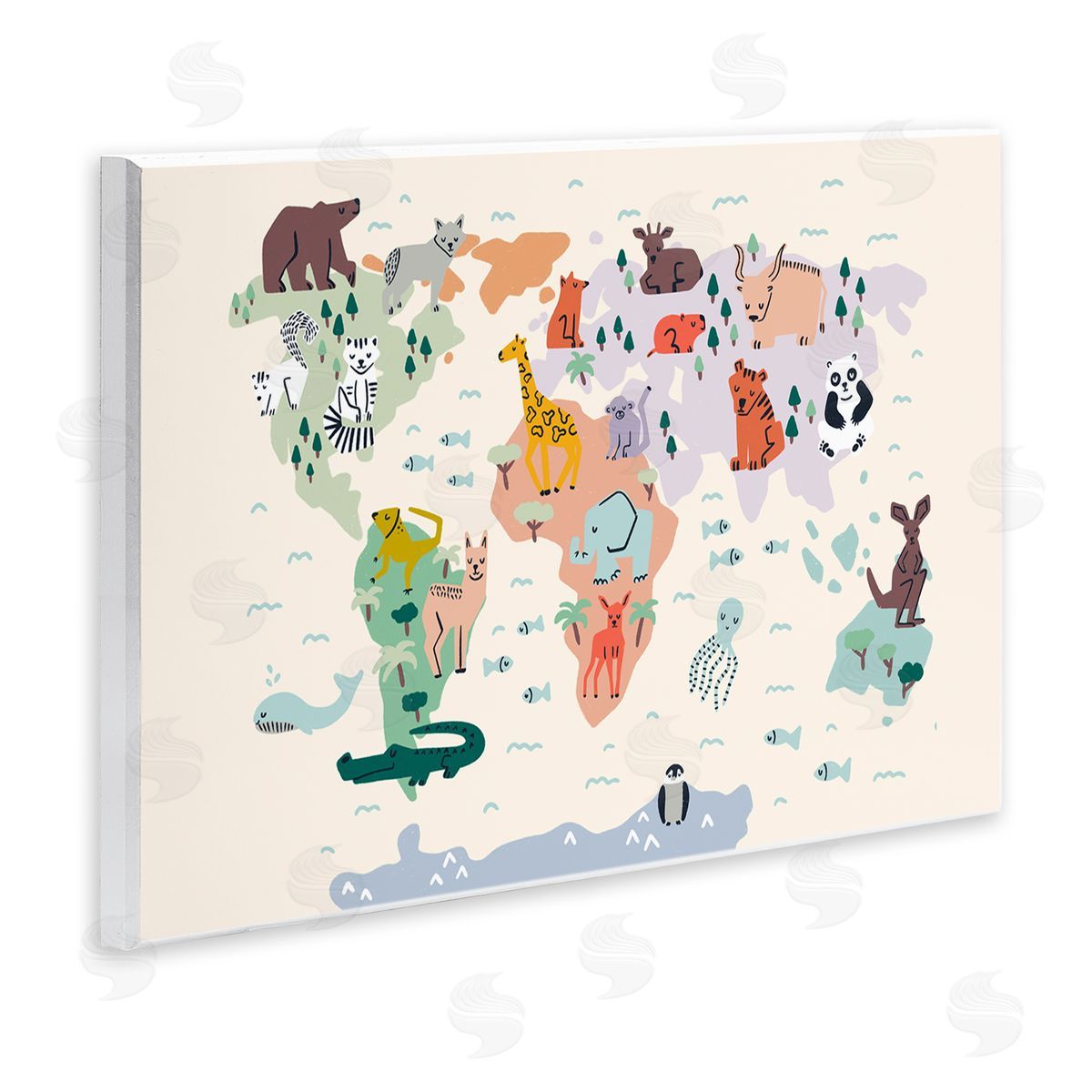 Dominika Godette Educational World Map Native Animals Wildlife Chart Wall Plaque Art Print