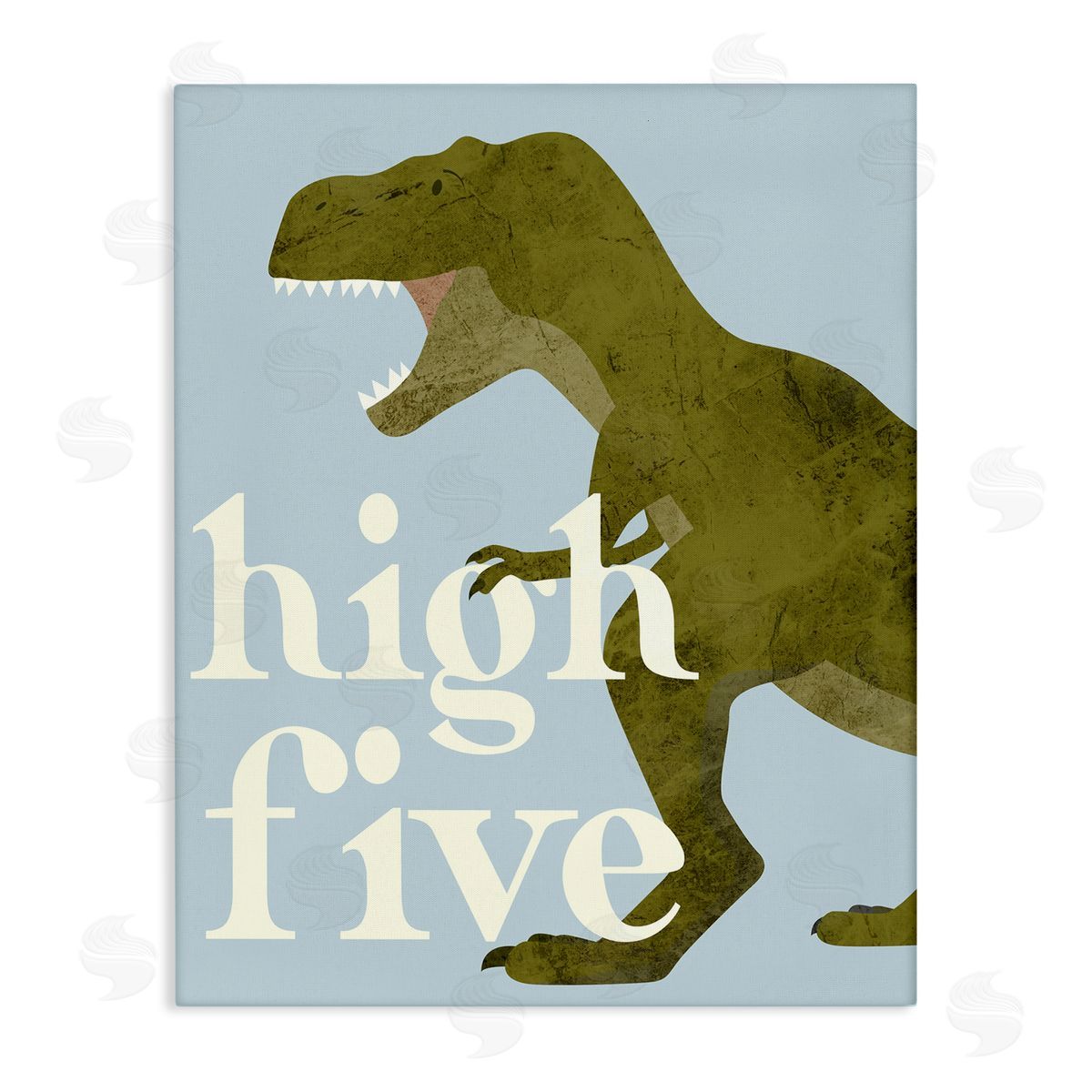 Stupell Studio High Five Roaring Dinosaur T-Rex Kids Typography Stretched Canvas Wall Art Print