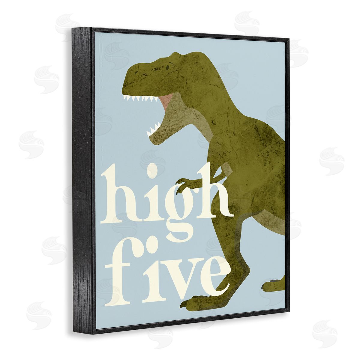 Stupell Studio High Five Roaring Dinosaur T-Rex Kids Typography Black Framed Giclee Wall Art Print