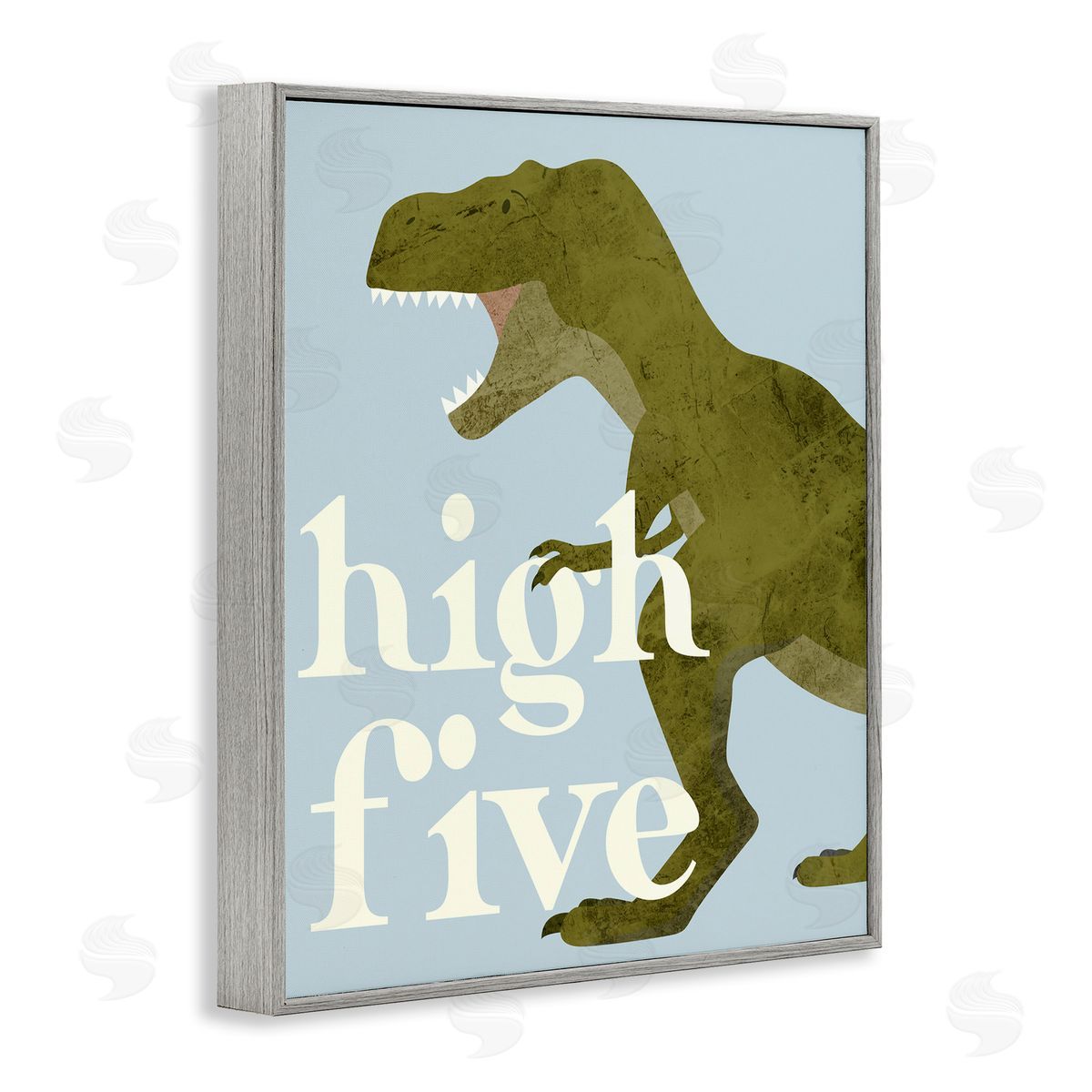 Stupell Studio High Five Roaring Dinosaur T-Rex Kids Typography Gray Framed Giclee Wall Art Print