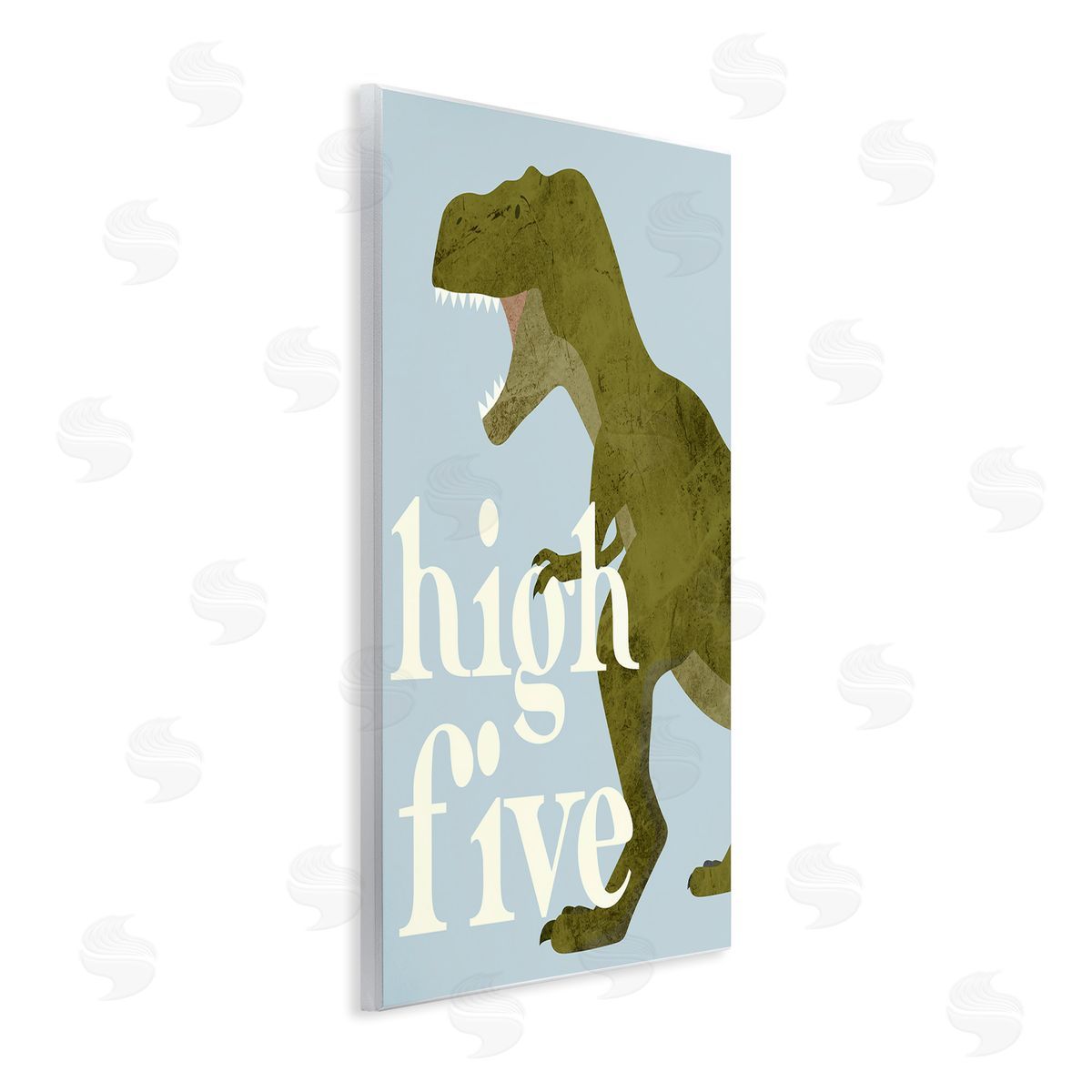 Stupell Studio High Five Roaring Dinosaur T-Rex Kids Typography Wall Plaque Art Print