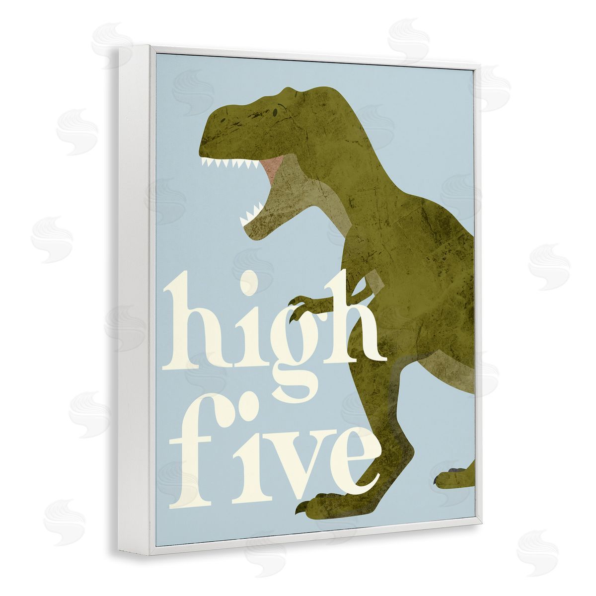 Stupell Studio High Five Roaring Dinosaur T-Rex Kids Typography White Framed Giclee Wall Art Print