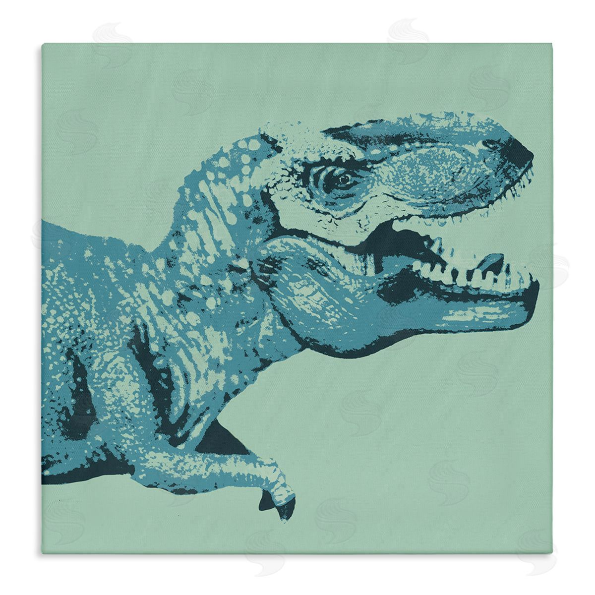 Stupell Studio Roaring T-Rex Dinosaur Vintage Stamp Style Design Stretched Canvas Wall Art Print
