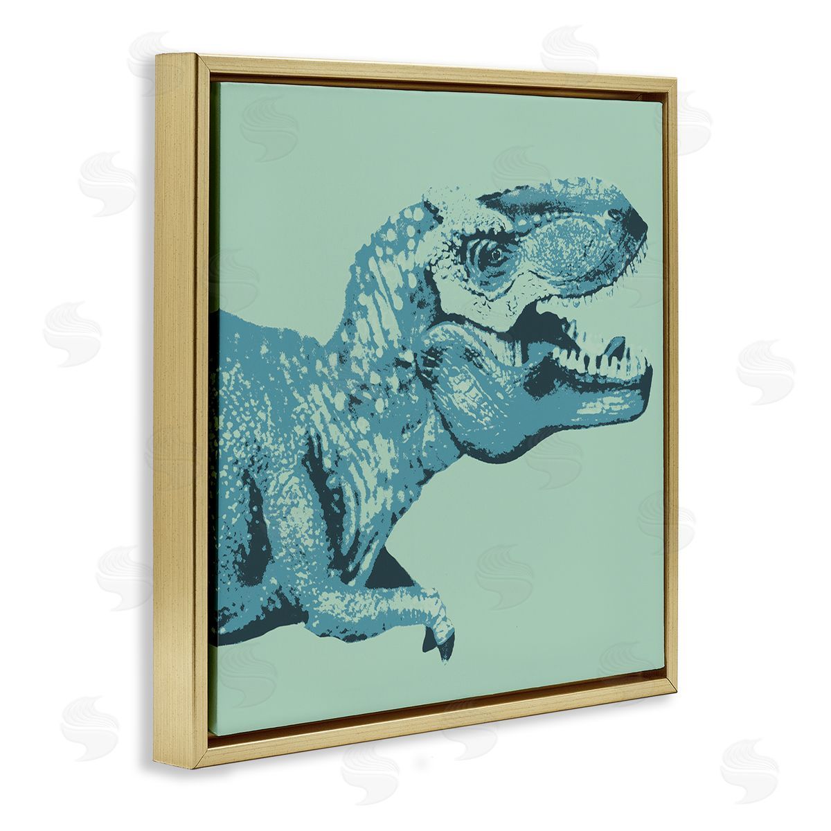Stupell Studio Roaring T-Rex Dinosaur Vintage Stamp Style Design Gold Floating Frame Canvas Wall Art Print
