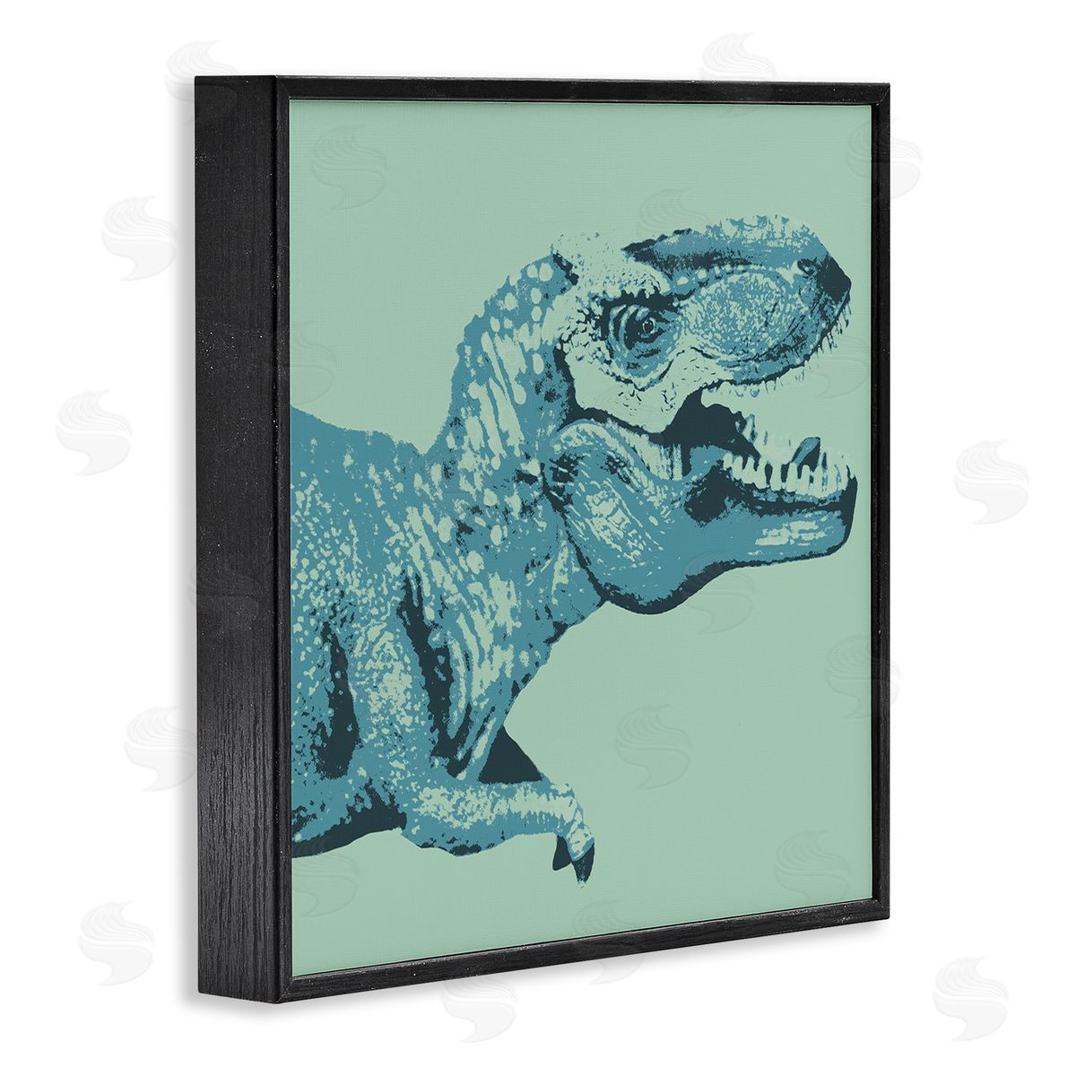 Stupell Studio Roaring T-Rex Dinosaur Vintage Stamp Style Design Black Framed Glicee Wall Art Print