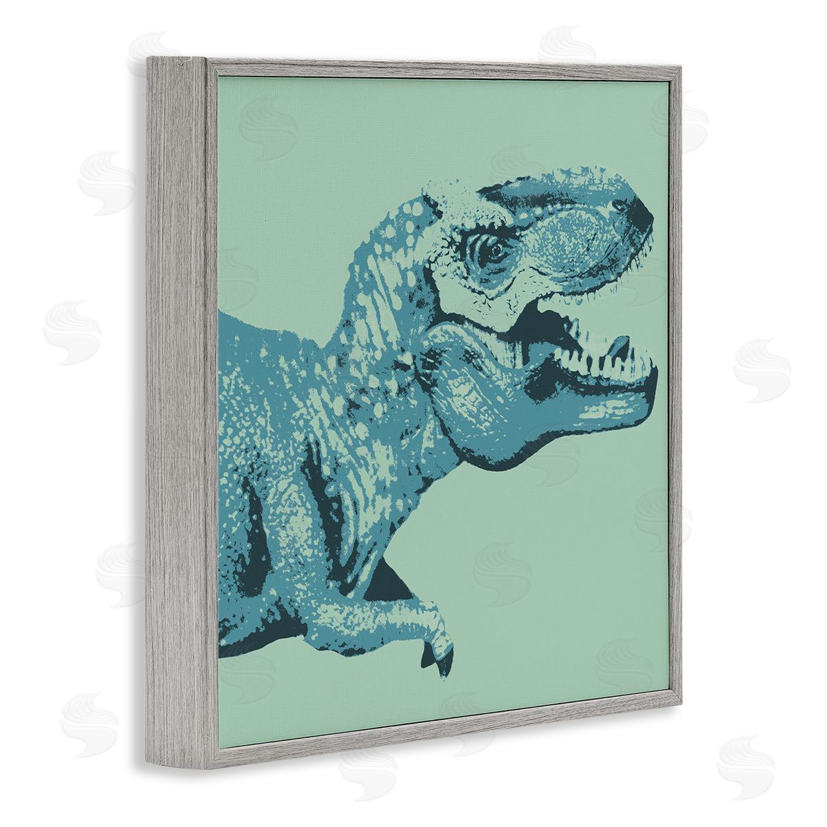 Stupell Studio Roaring T-Rex Dinosaur Vintage Stamp Style Design Gray Framed Glicee Wall Art Print