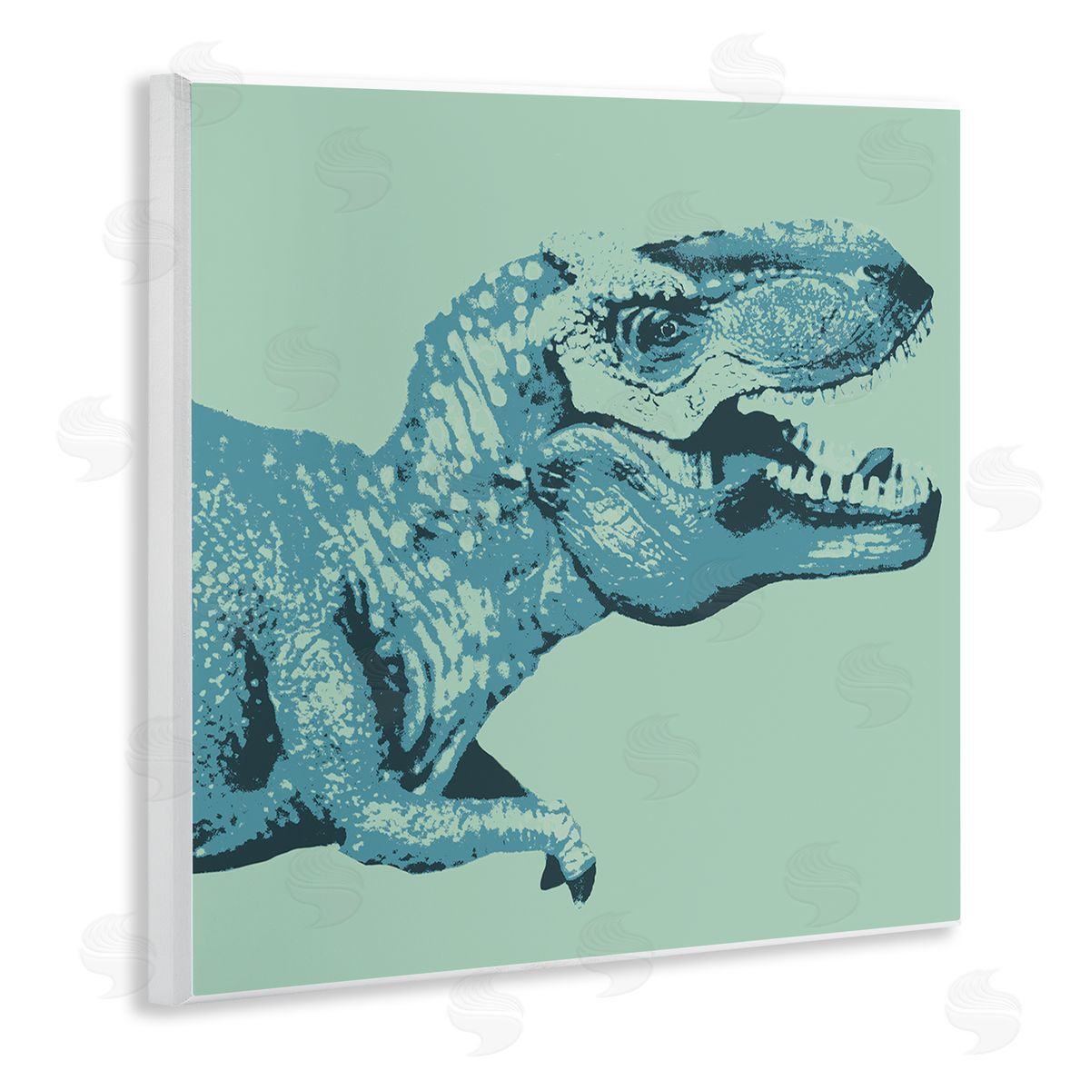 Stupell Studio Roaring T-Rex Dinosaur Vintage Stamp Style Design Wooden Wall Plaque Art Print