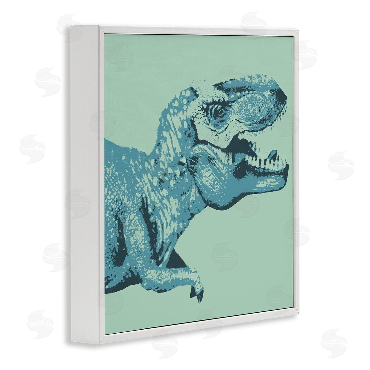 Stupell Studio Roaring T-Rex Dinosaur Vintage Stamp Style Design White Framed Glicee Wall Art Print