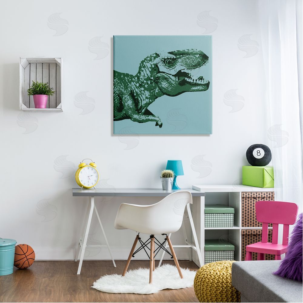 Stupell Studio Pop Style T-Rex Dinosaur Kids Wildlife Design Canvas Wall Art in Room