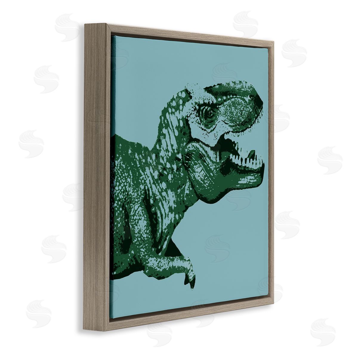 Stupell Studio Pop Style T-Rex Dinosaur Kids Wildlife Design Brown Floating Frame Canvas Wall Art Print
