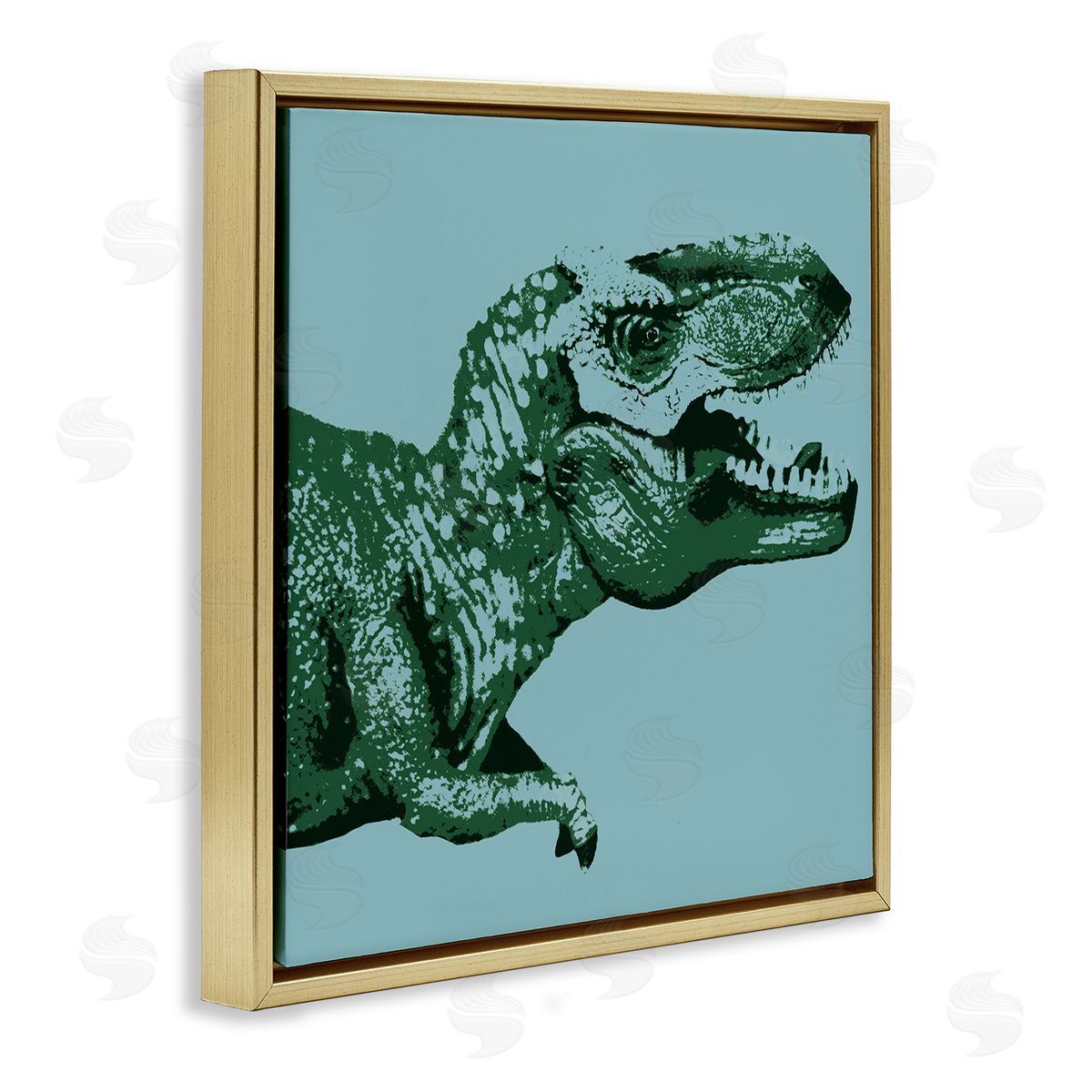 Stupell Studio Pop Style T-Rex Dinosaur Kids Wildlife Design Gold Floating Frame Canvas Wall Art Print