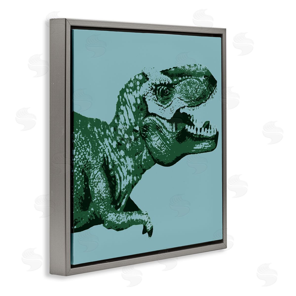 Stupell Studio Pop Style T-Rex Dinosaur Kids Wildlife Design Gray Floating Frame Canvas Wall Art Print