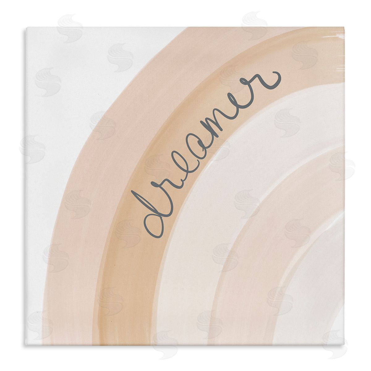 Emily Navas Dreamer Cursive Calligraphy Pastel Rainbow Stripes Stretched Canvas Wall Art Print