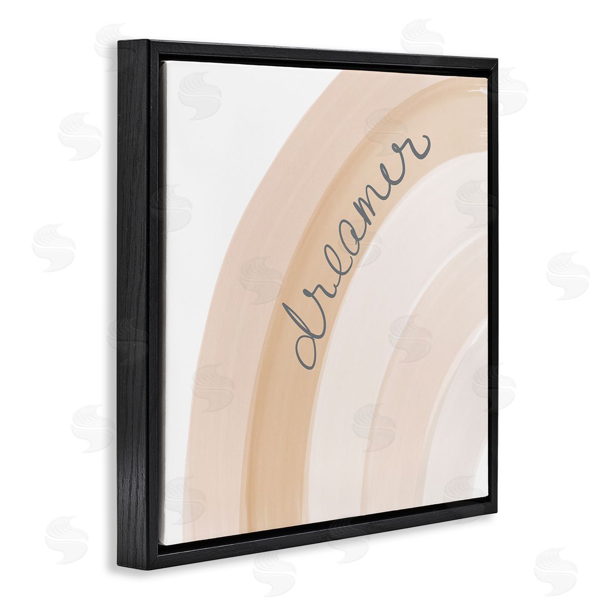 Emily Navas Dreamer Cursive Calligraphy Pastel Rainbow Stripes Black Floating Frame Canvas Wall Art Print