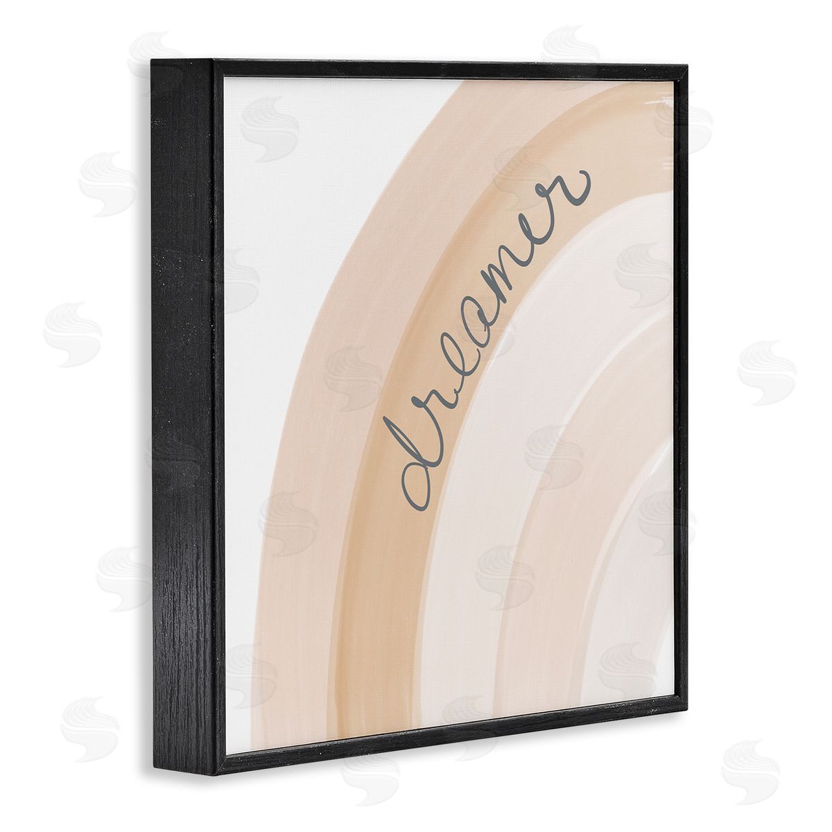 Emily Navas Dreamer Cursive Calligraphy Pastel Rainbow Stripes Black Framed Glicee Wall Art Print