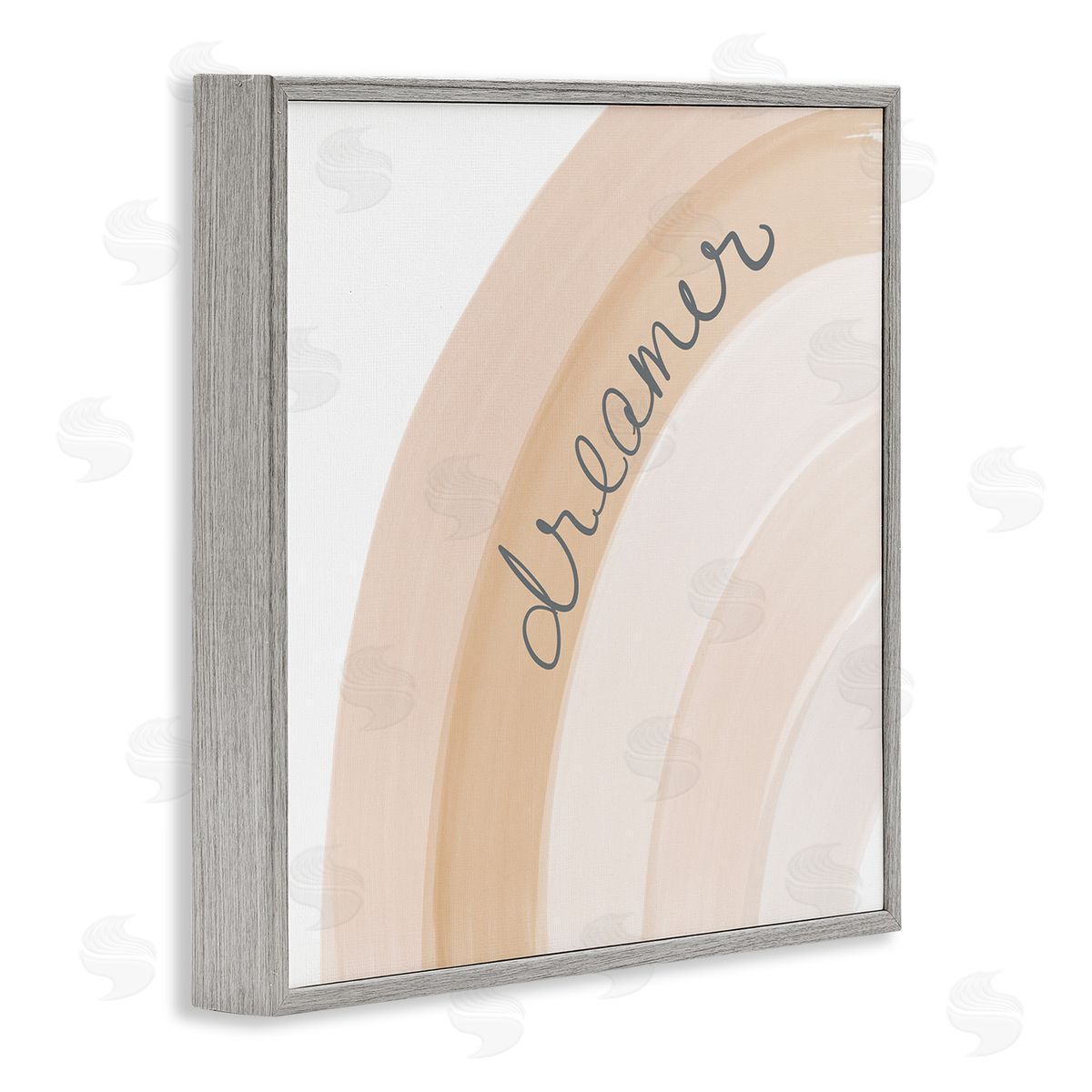Emily Navas Dreamer Cursive Calligraphy Pastel Rainbow Stripes Gray Framed Glicee Wall Art Print
