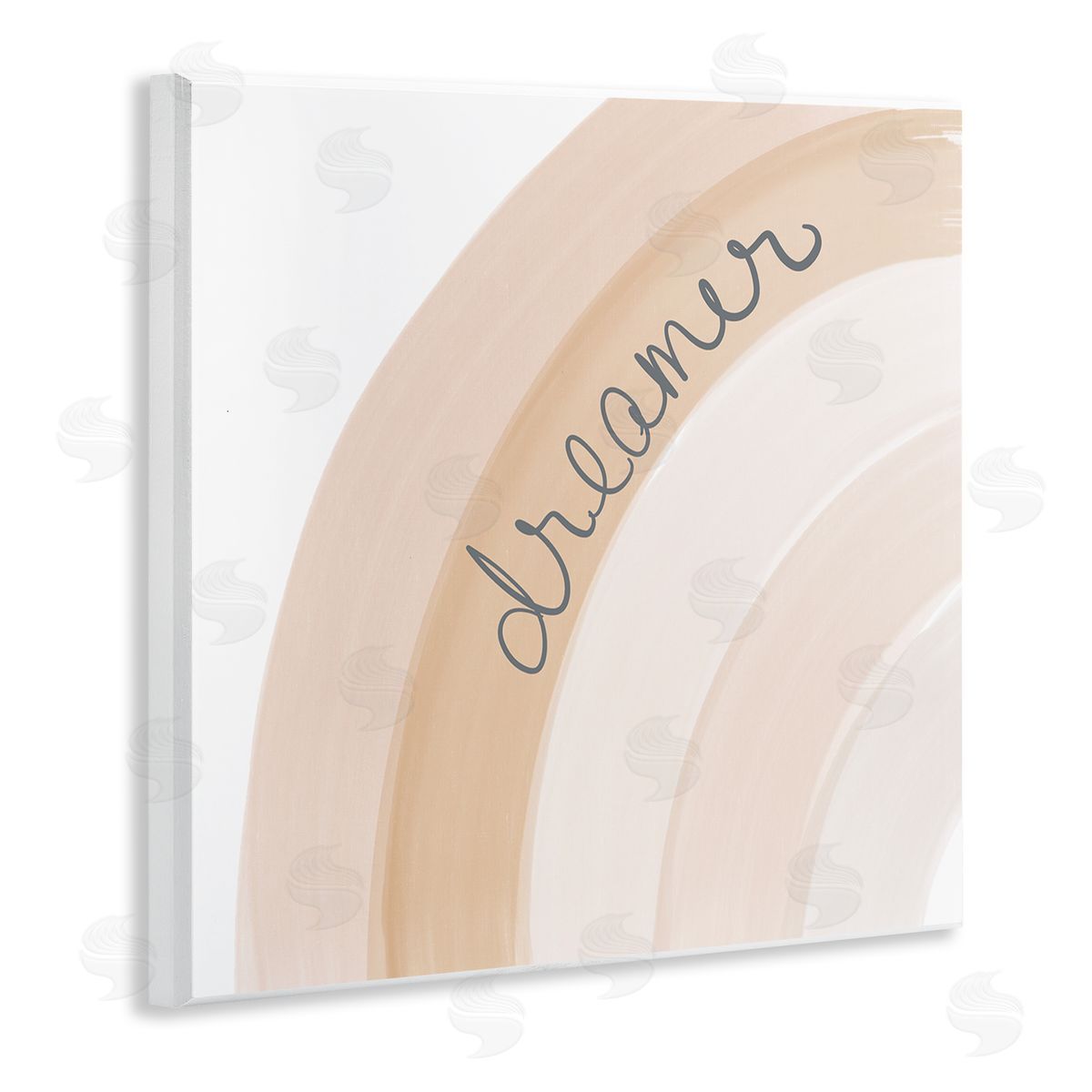 Emily Navas Dreamer Cursive Calligraphy Pastel Rainbow Stripes Wooden Wall Plaque Art Print