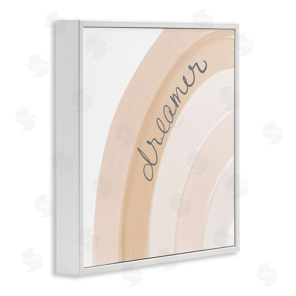 Emily Navas Dreamer Cursive Calligraphy Pastel Rainbow Stripes White Framed Glicee Wall Art Print