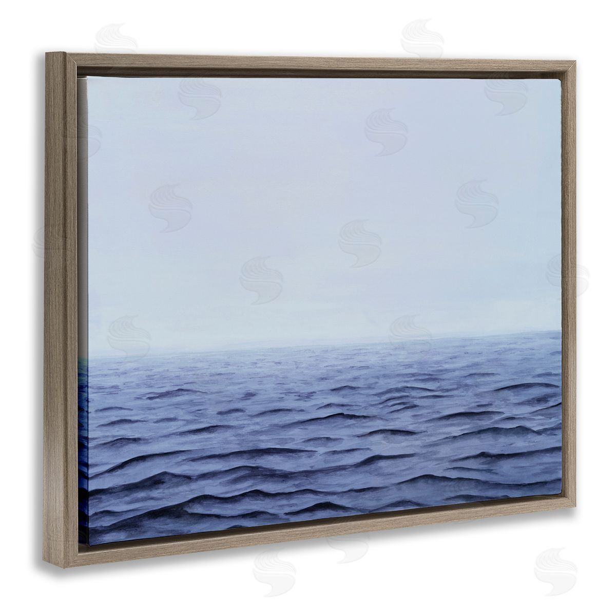 Michael Willett Vast Ocean Horizon Soothing Blue Water Waves  Brown Floating Frame Canvas Wall Art Print