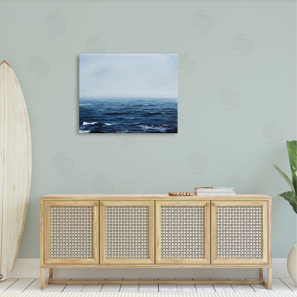 Michael Willett Choppy Ocean Water Waves Foggy Nautical Horizon  Canvas Wall Art Print in Room
