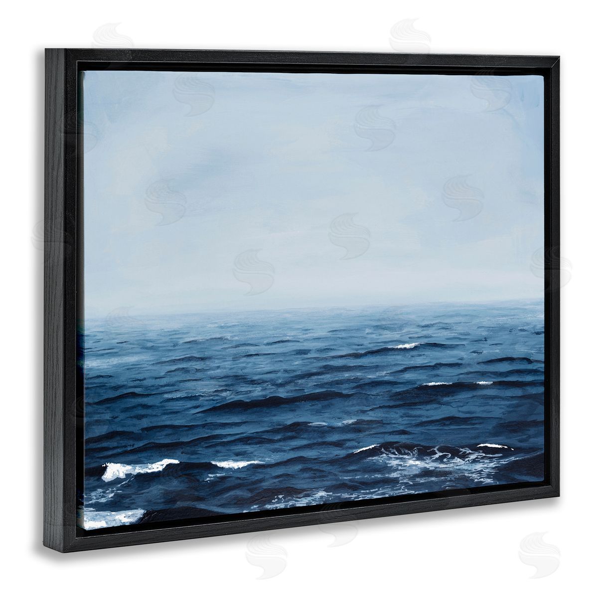 Michael Willett Choppy Ocean Water Waves Foggy Nautical Horizon  Black Floating Frame Canvas Wall Art Print