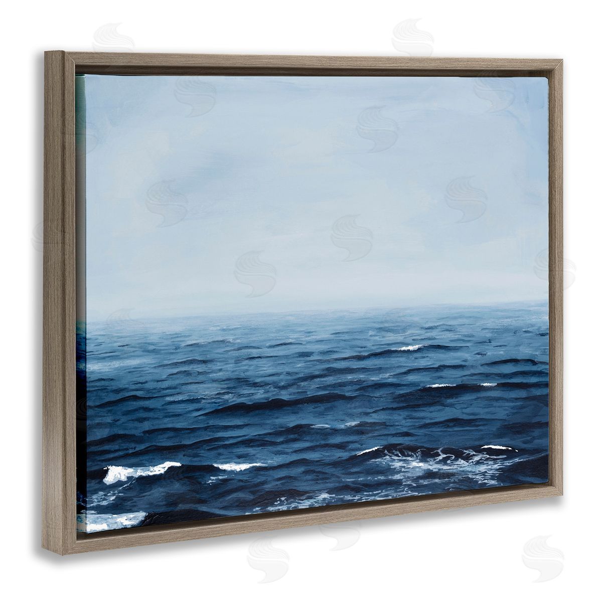 Michael Willett Choppy Ocean Water Waves Foggy Nautical Horizon  Brown Floating Frame Canvas Wall Art Print