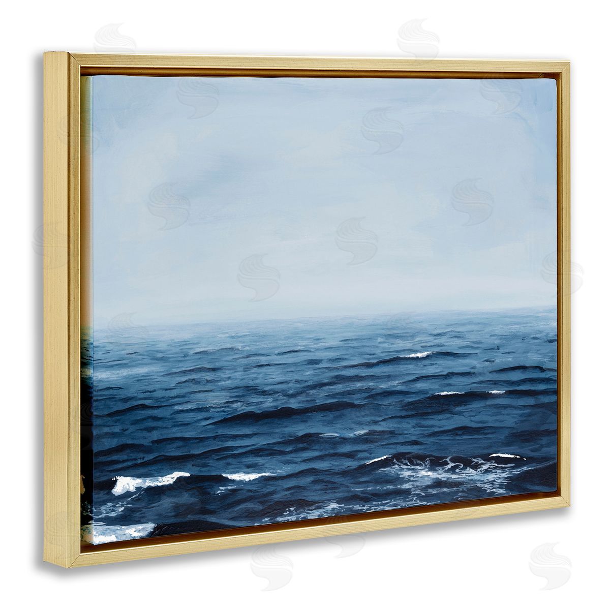 Michael Willett Choppy Ocean Water Waves Foggy Nautical Horizon  Gold Floating Frame Canvas Wall Art Print