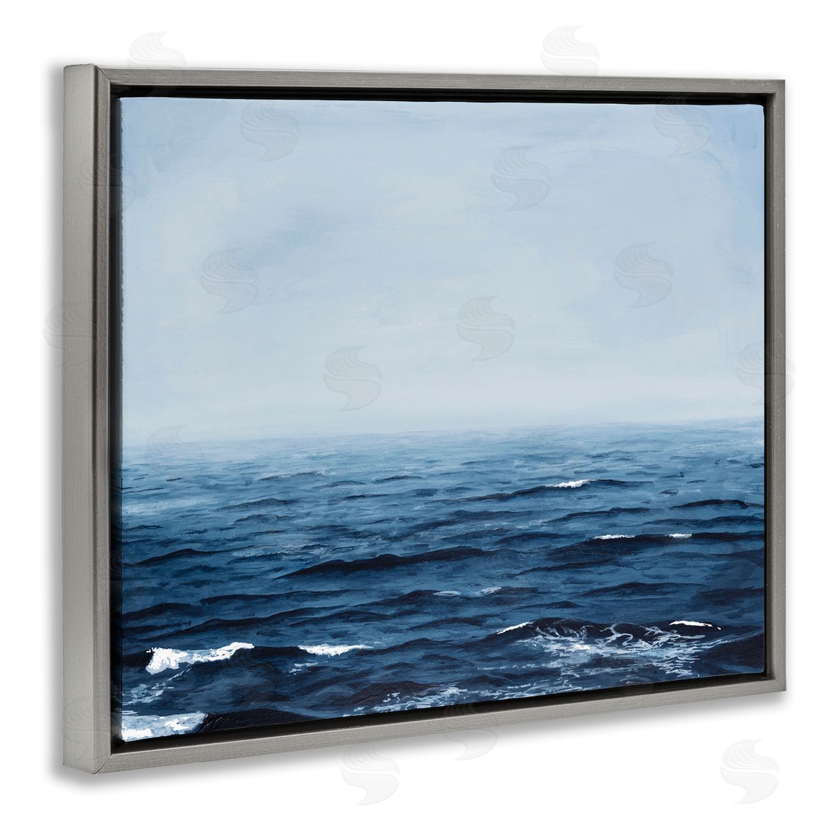 Michael Willett Choppy Ocean Water Waves Foggy Nautical Horizon  Gray Floating Frame Canvas Wall Art Print