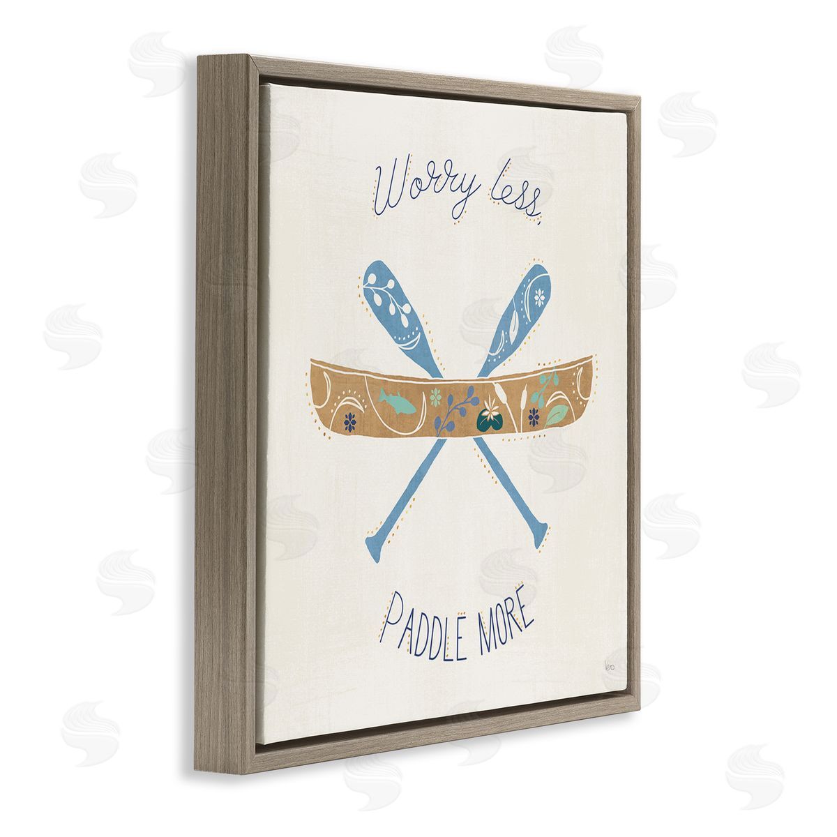 Veronique Charron Worry Less Paddle More Canoe Boat Typography  Brown Floating Frame Canvas Wall Art Print