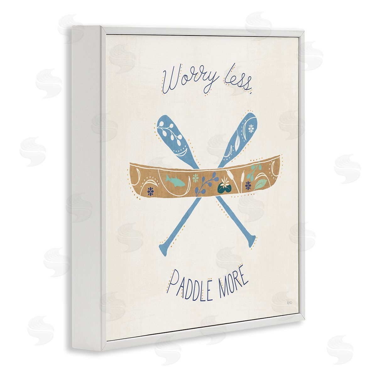 Veronique Charron Worry Less Paddle More Canoe Boat Typography  White Framed Glicee Wall Art Print