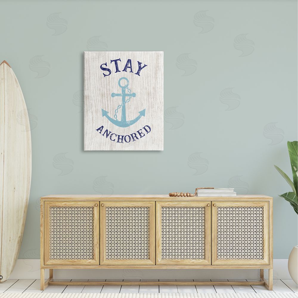 CADs Stay Anchored Rustic Nautical Beach Typography Canvas Wall Art Print in Room