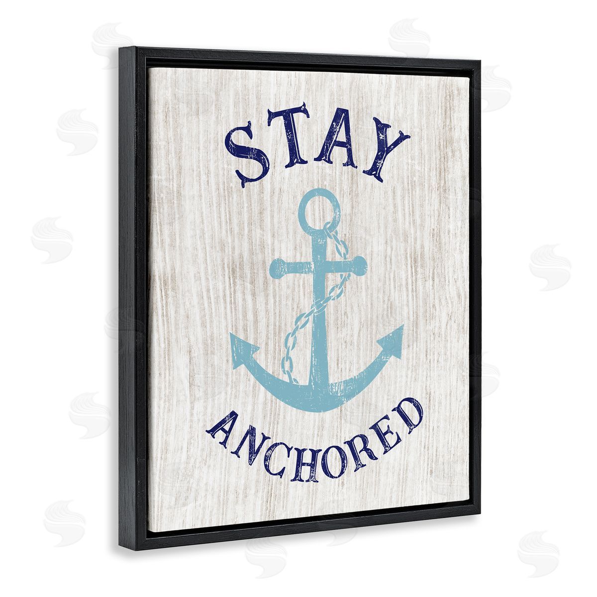 CADs Stay Anchored Rustic Nautical Beach Typography Black Floating Frame Canvas Wall Art Print