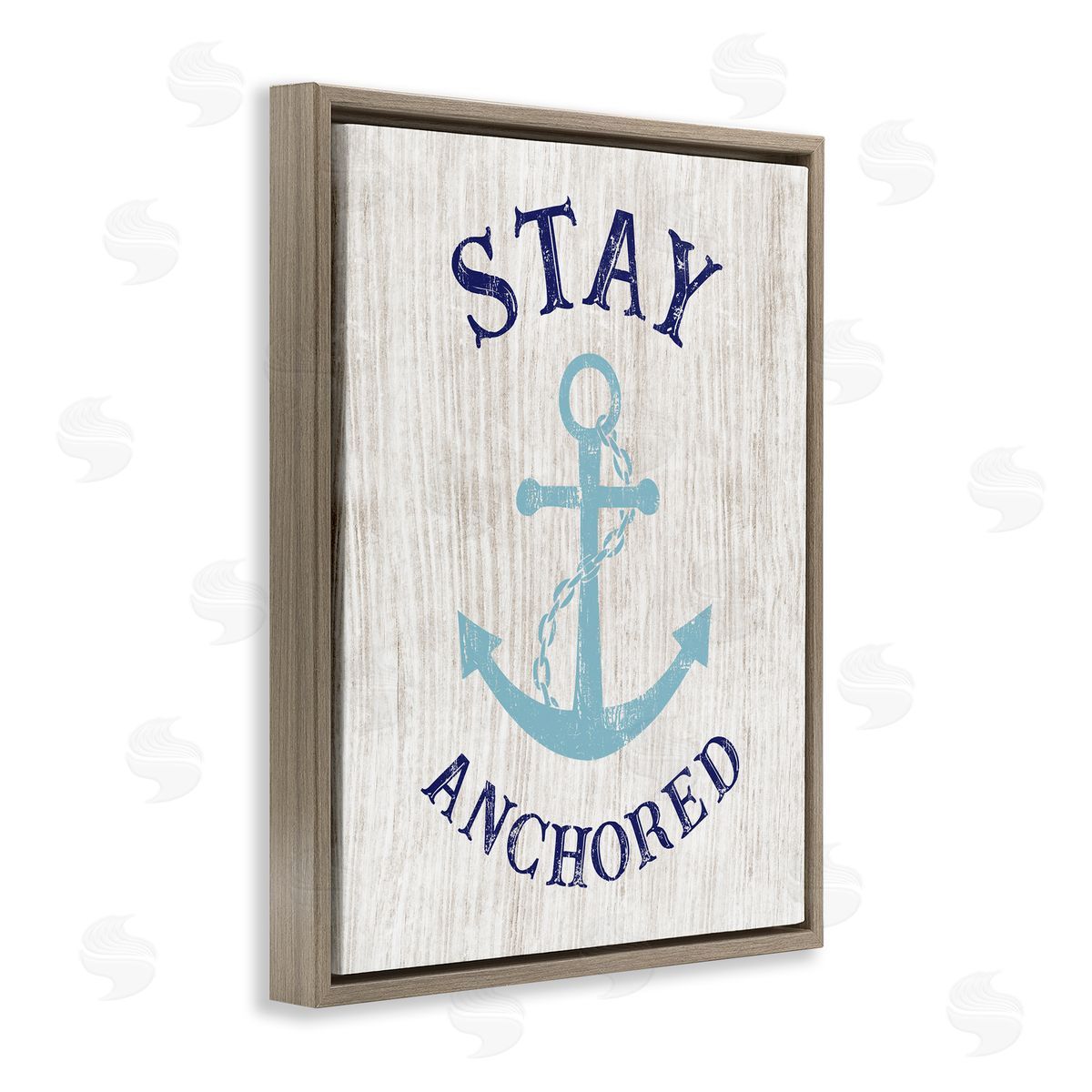 CADs Stay Anchored Rustic Nautical Beach Typography Brown Floating Frame Canvas Wall Art Print