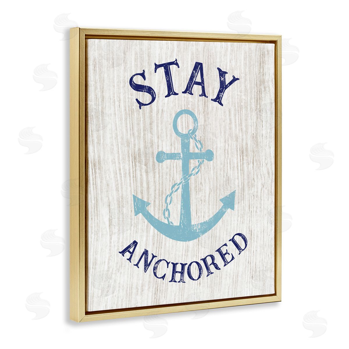 CADs Stay Anchored Rustic Nautical Beach Typography Gold Floating Frame Canvas Wall Art Print