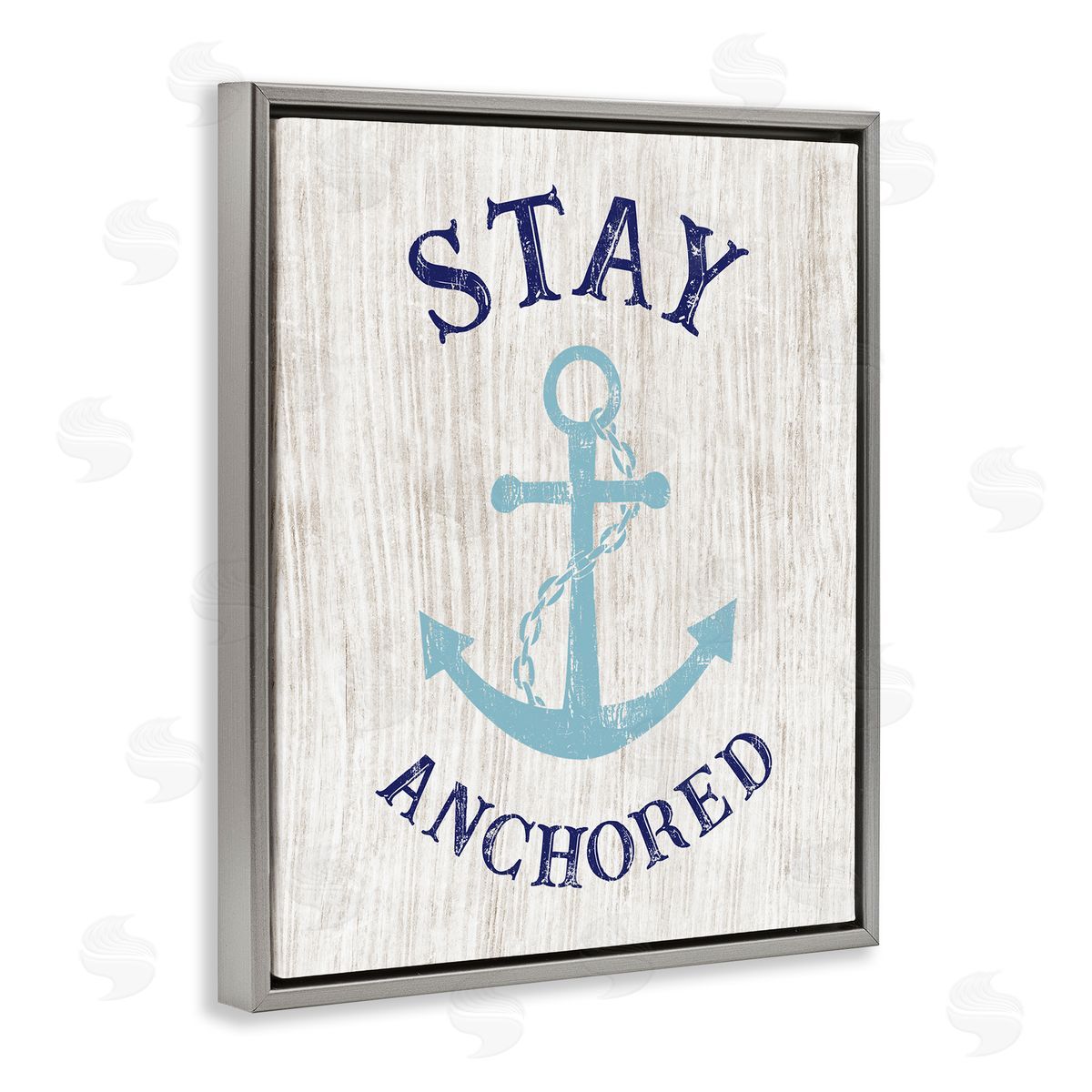 CADs Stay Anchored Rustic Nautical Beach Typography Gray Floating Frame Canvas Wall Art Print