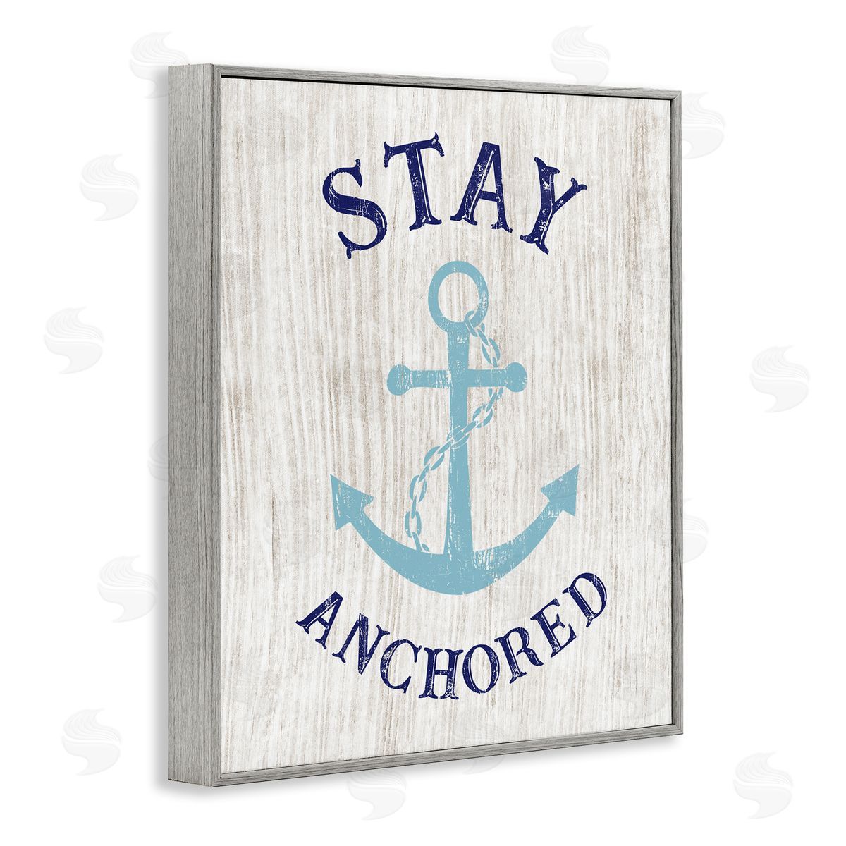 CADs Stay Anchored Rustic Nautical Beach Typography Gray Framed Giclee Wall Art Print