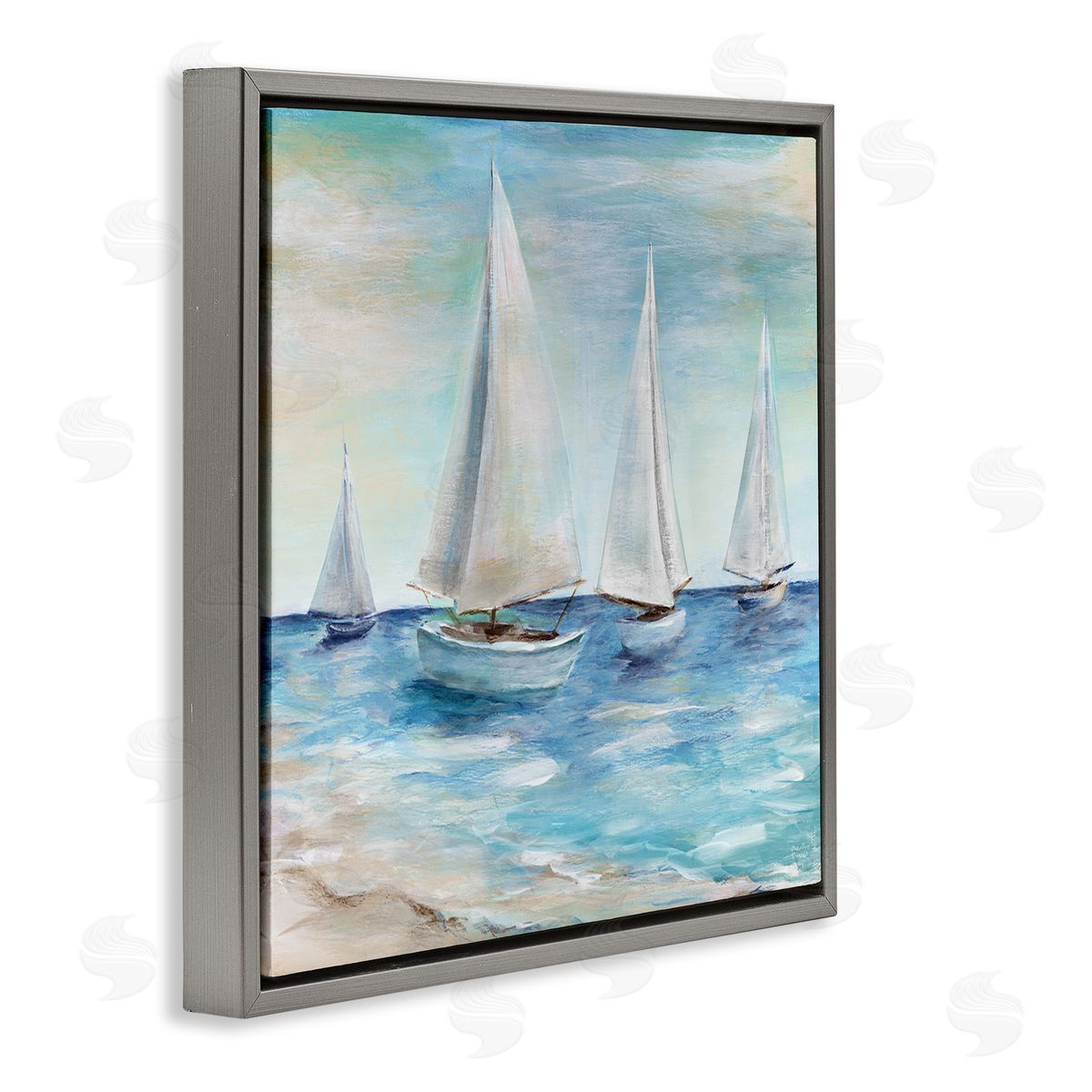 Sailboats Floating Peacefully Grey Floating Frame Canvas Wall Art, Home Decor by Marilyn Dunlap