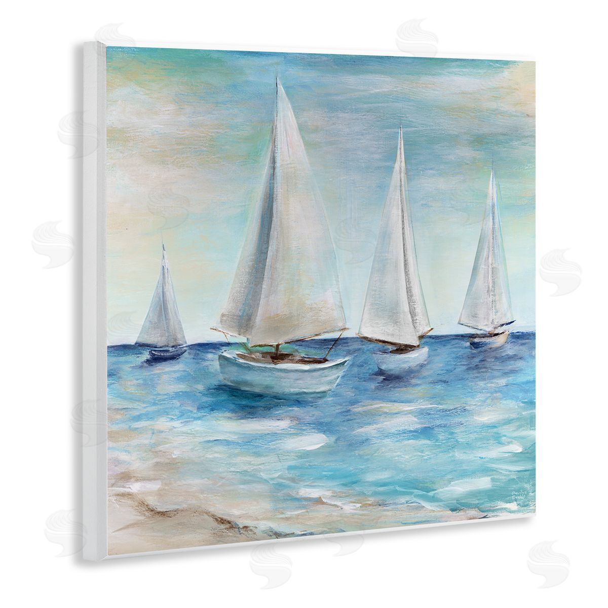 Sailboats Floating Peacefully Wood Plaque Wall Art, Home Decor by Marilyn Dunlap