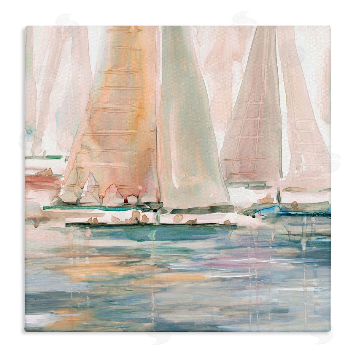 Carol Robinson Warm Sunlit Sailboats Reflection Ocean Water Surface Stretched Canvas Wall Art Print