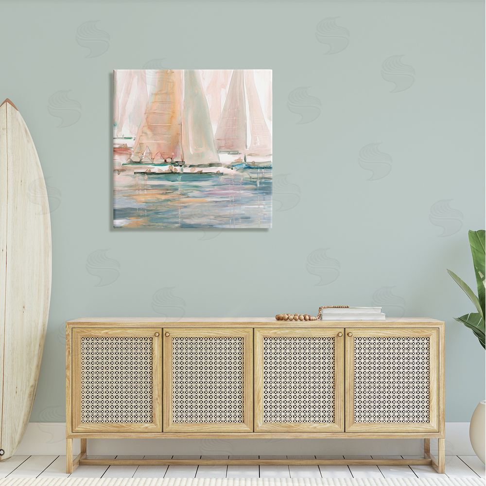 Carol Robinson Warm Sunlit Sailboats Reflection Ocean Water Surface Canvas Wall Art in Room