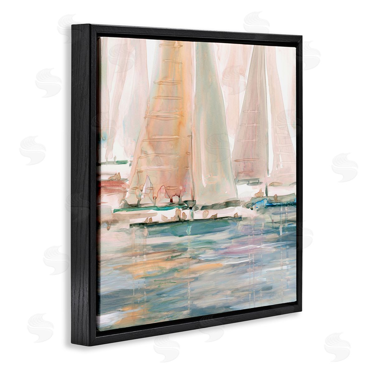 Carol Robinson Warm Sunlit Sailboats Reflection Ocean Water Surface Black Floating Frame Canvas Wall Art Print