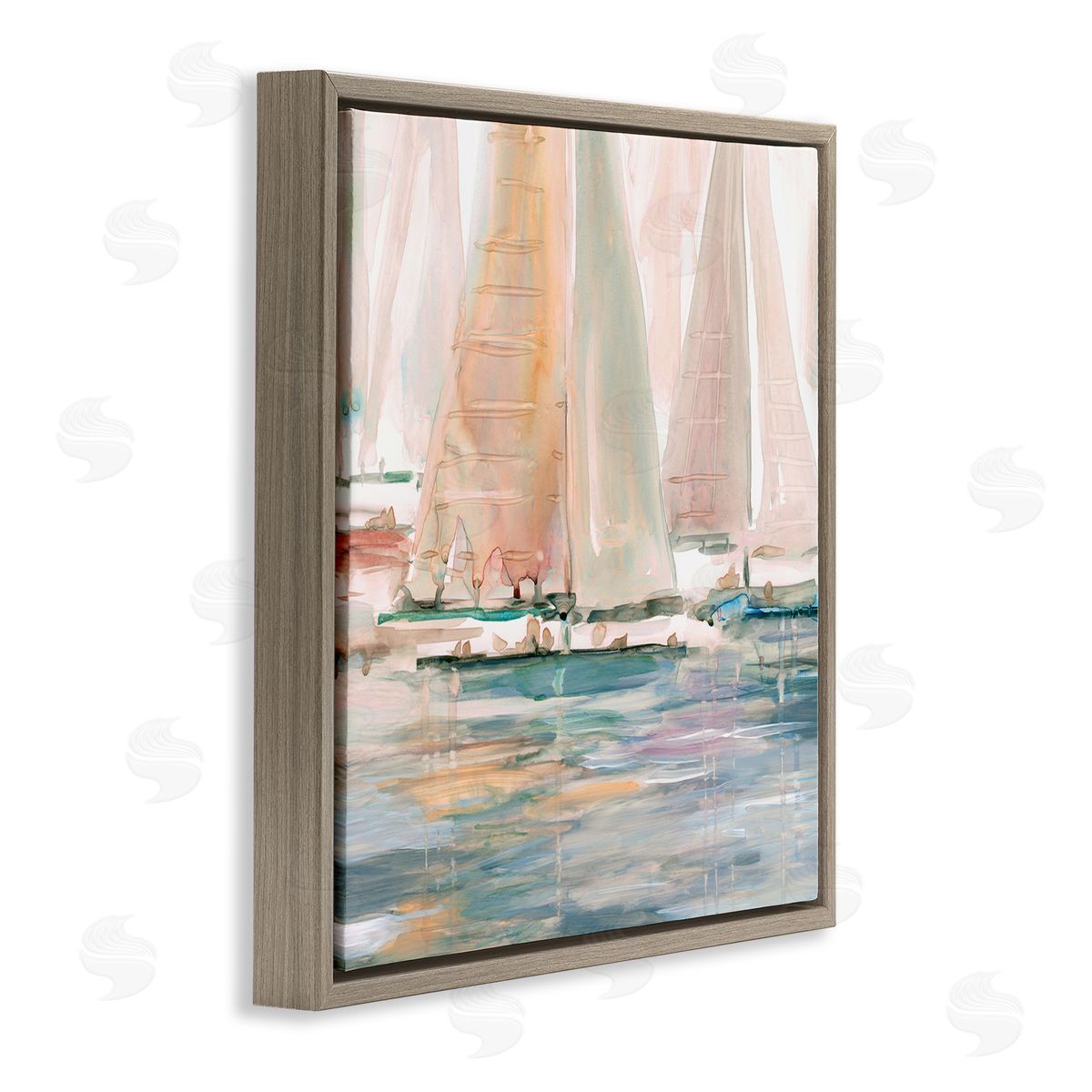 Carol Robinson Warm Sunlit Sailboats Reflection Ocean Water Surface Brown Floating Frame Canvas Wall Art Print